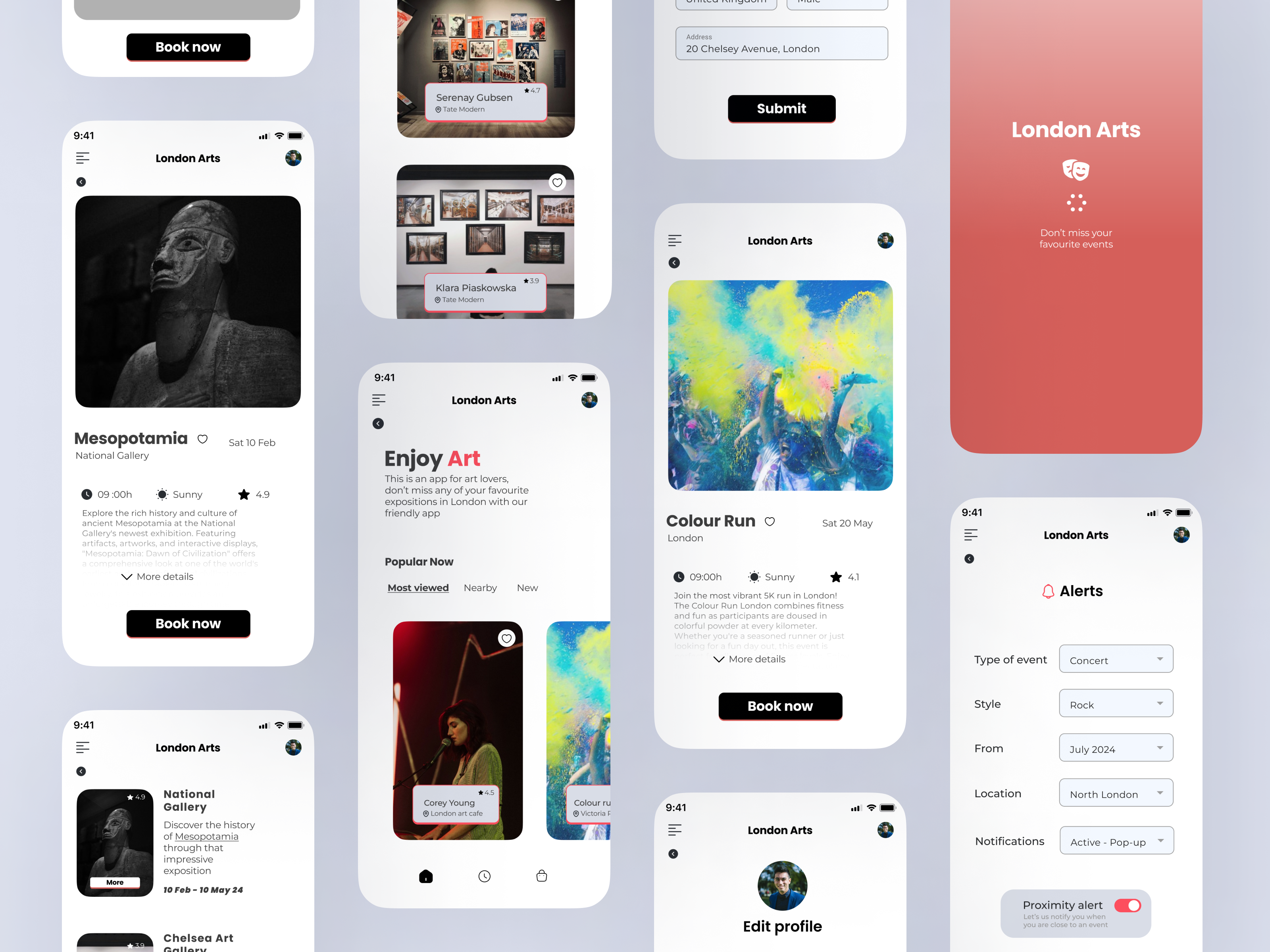 London Arts wireframes